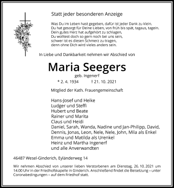 Alle Traueranzeigen für Maria Seegers | trauer.rp-online.de