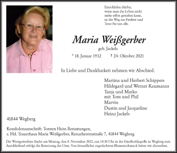 Traueranzeige von Maria Weißgerber von Rheinische Post