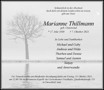 Traueranzeige von Marianne Thillmann von Rheinische Post