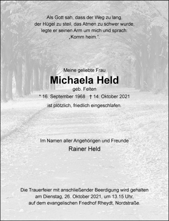 Traueranzeige von Michaela Held von Rheinische Post