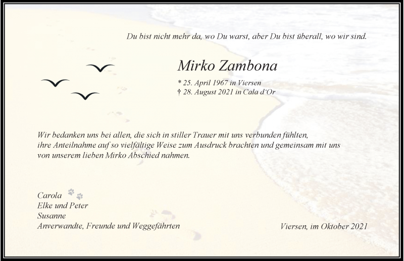  Traueranzeige für Mirko Zambona vom 23.10.2021 aus Rheinische Post