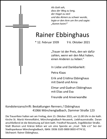 Traueranzeige von Rainer Ebbinghaus von Rheinische Post