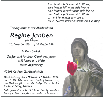 Traueranzeige von Regine Janßen von Rheinische Post