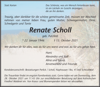 Traueranzeige von Renate Scholl von Rheinische Post