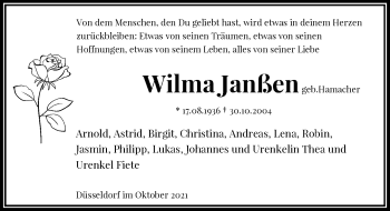 Traueranzeige von Wilma Janßen von Rheinische Post