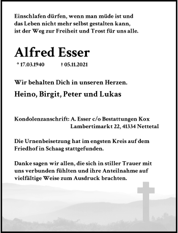 Traueranzeige von Alfred Esser von Rheinische Post