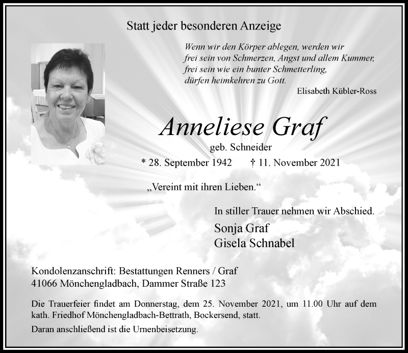  Traueranzeige für Anneliese Graf vom 20.11.2021 aus Rheinische Post