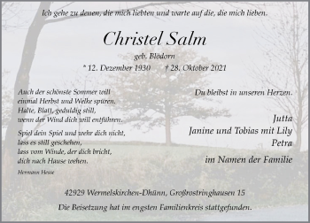 Traueranzeige von Christel Salm von Rheinische Post