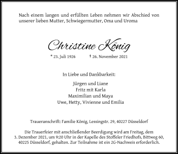 Traueranzeige von Christine König von Rheinische Post