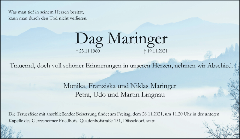  Traueranzeige für Dag Maringer vom 24.11.2021 aus Rheinische Post
