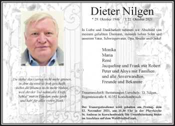 Traueranzeige von Dieter Nilgen von Rheinische Post
