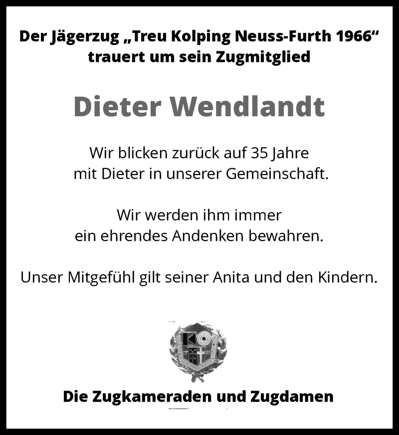  Traueranzeige für Dieter Wendlandt vom 20.11.2021 aus Rheinische Post
