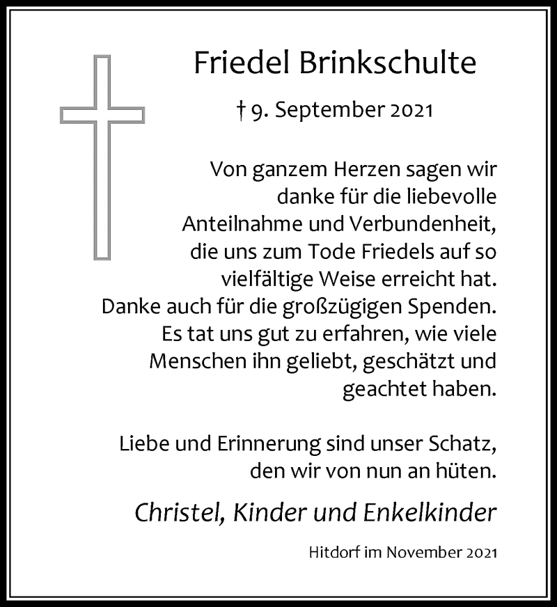  Traueranzeige für Friedel Brinkschulte vom 06.11.2021 aus Rheinische Post