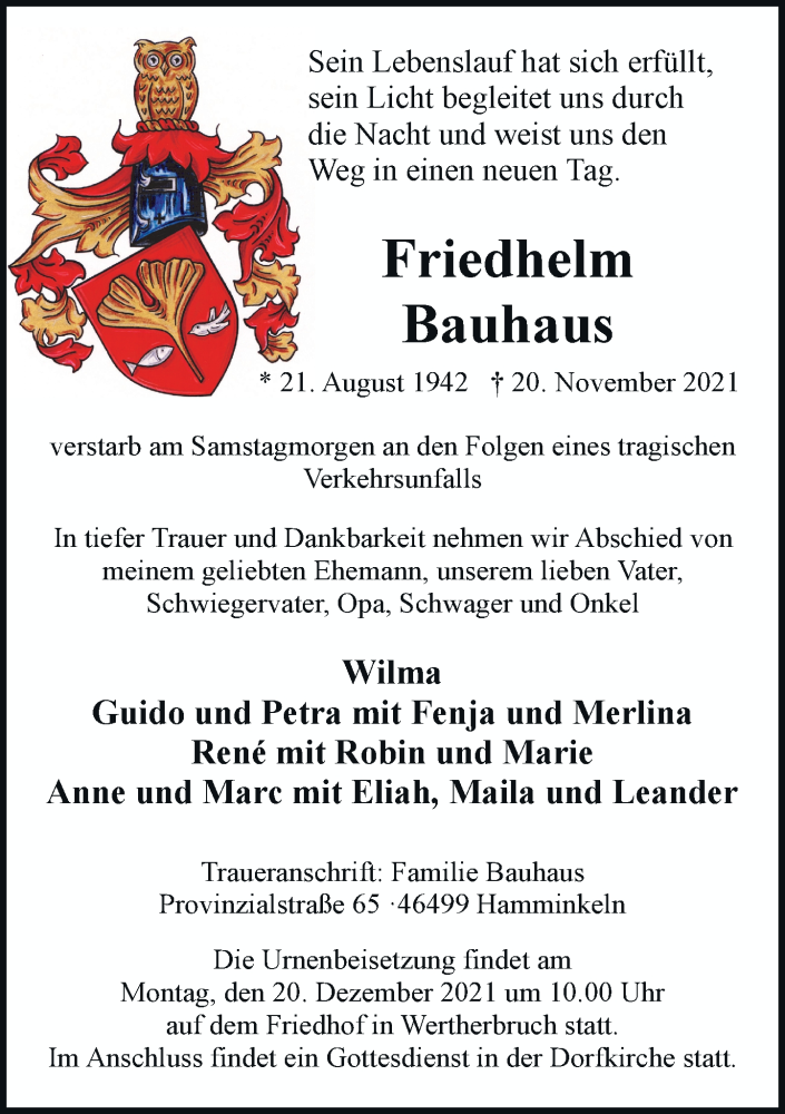  Traueranzeige für Friedhelm Bauhaus vom 27.11.2021 aus Rheinische Post