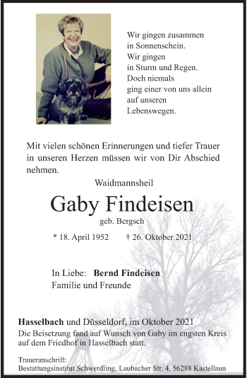 Traueranzeige von Gaby Findeisen von Rheinische Post