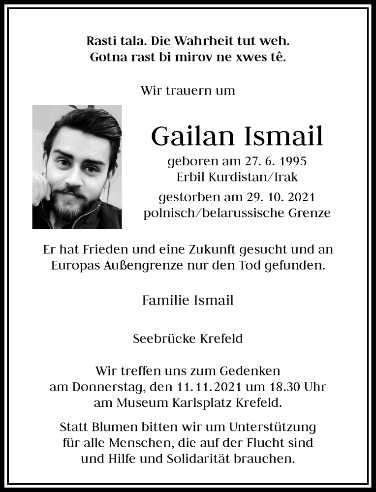  Traueranzeige für Gailan Ismail vom 06.11.2021 aus Rheinische Post