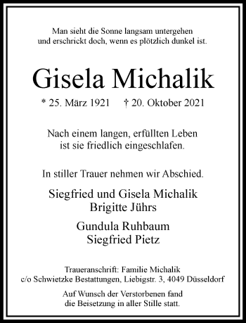 Traueranzeige von Gisela Michalik von Rheinische Post