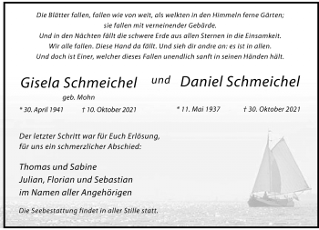 Traueranzeige von Gisela und Daniel Schmeichel von Rheinische Post