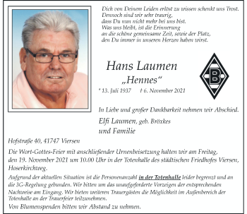 Traueranzeige von Hans Laumen von Rheinische Post