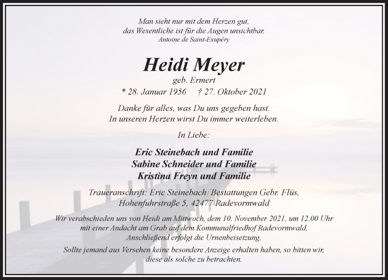  Traueranzeige für Heidi Meyer vom 06.11.2021 aus Rheinische Post