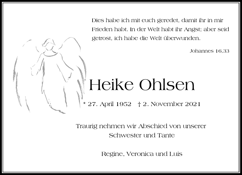  Traueranzeige für Heike Ohlsen vom 06.11.2021 aus Rheinische Post