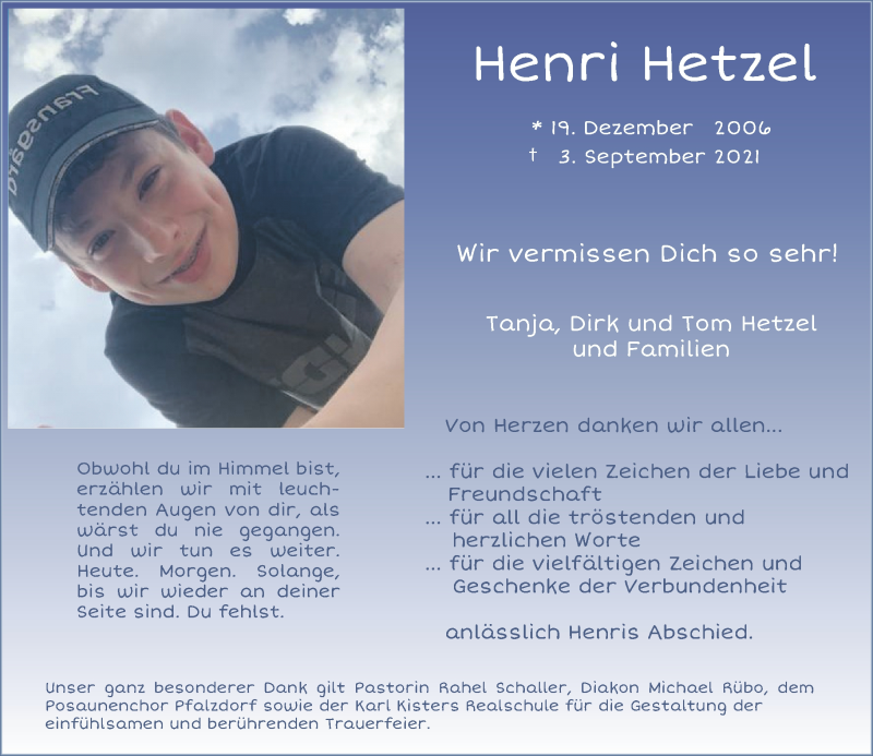  Traueranzeige für Henri Hetzel vom 27.11.2021 aus Rheinische Post