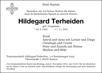 Traueranzeige von Hildegard Terheiden von Rheinische Post