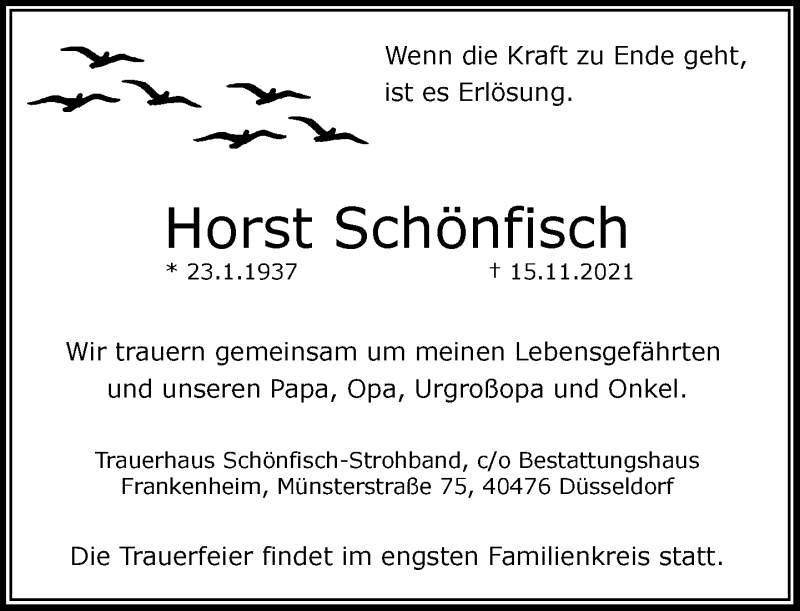  Traueranzeige für Horst Schönfisch vom 20.11.2021 aus Rheinische Post