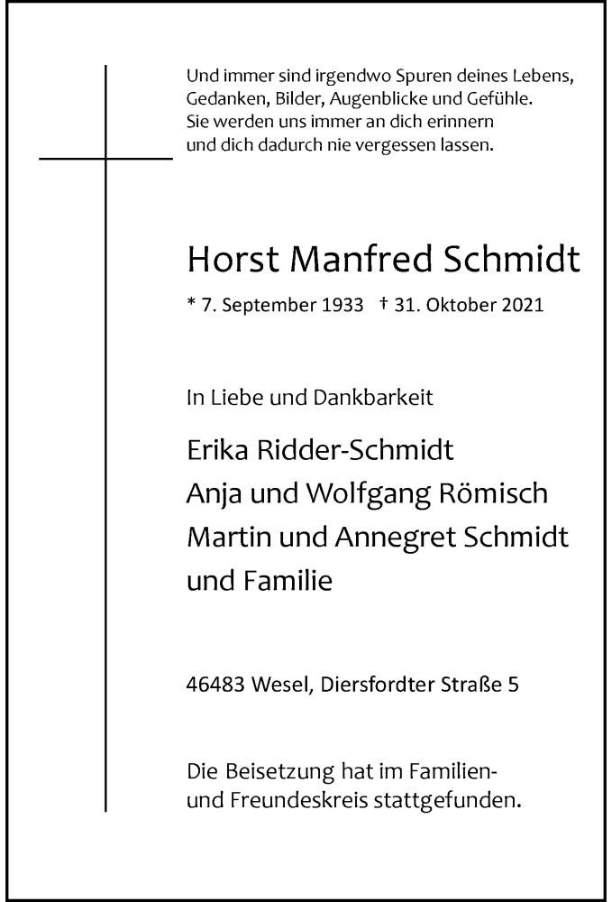  Traueranzeige für Horst Manfred Schmidt vom 13.11.2021 aus Rheinische Post