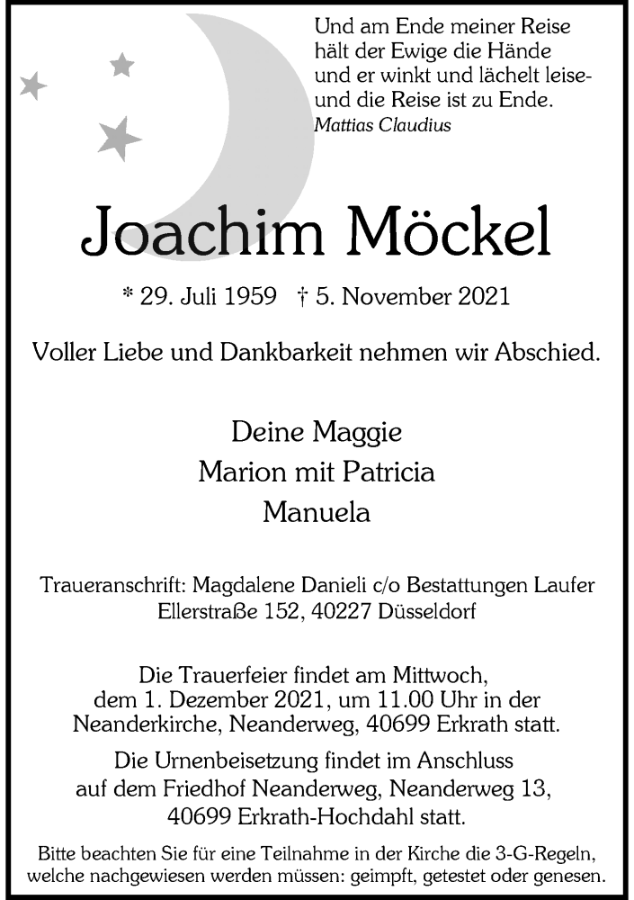  Traueranzeige für Joachim Möckel vom 20.11.2021 aus Rheinische Post