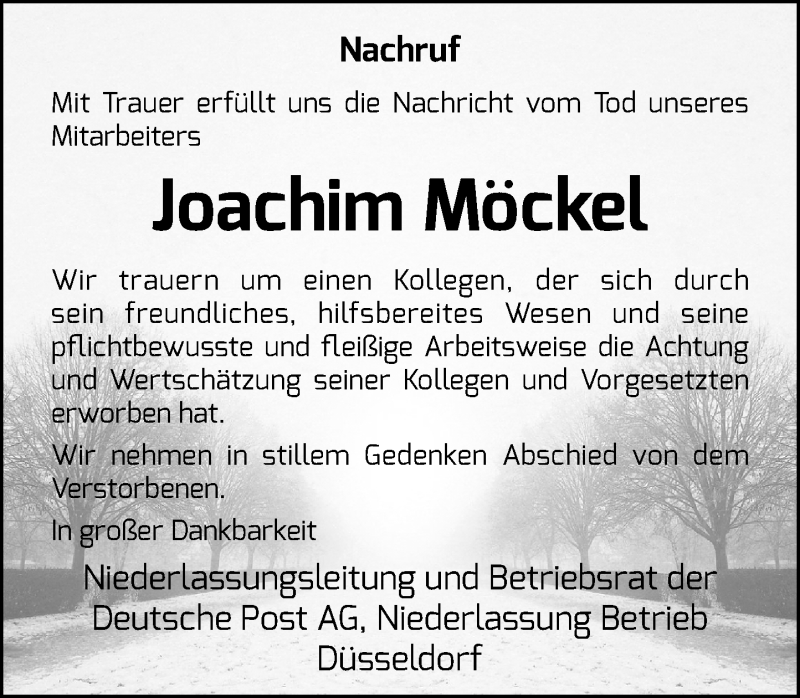  Traueranzeige für Joachim Möckel vom 20.11.2021 aus Rheinische Post