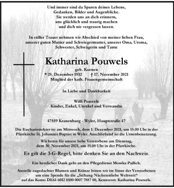 Traueranzeige von Katharina Pouwels von Rheinische Post