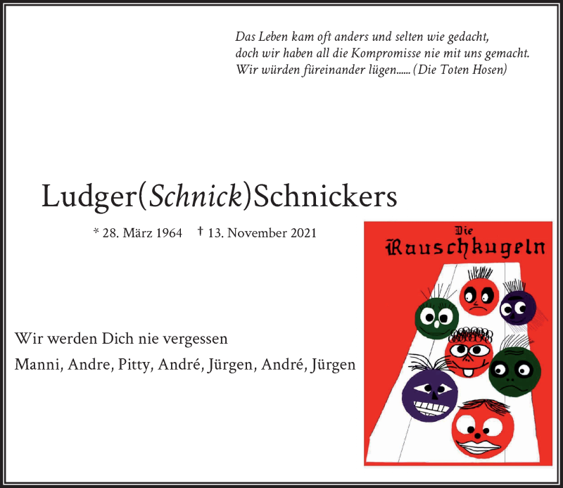  Traueranzeige für Ludger Schnickers vom 20.11.2021 aus Rheinische Post