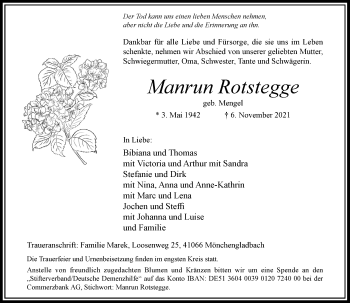 Traueranzeige von Manrun Rotstegge von Rheinische Post