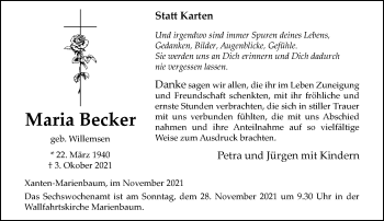 Traueranzeige von Maria Becker von Rheinische Post