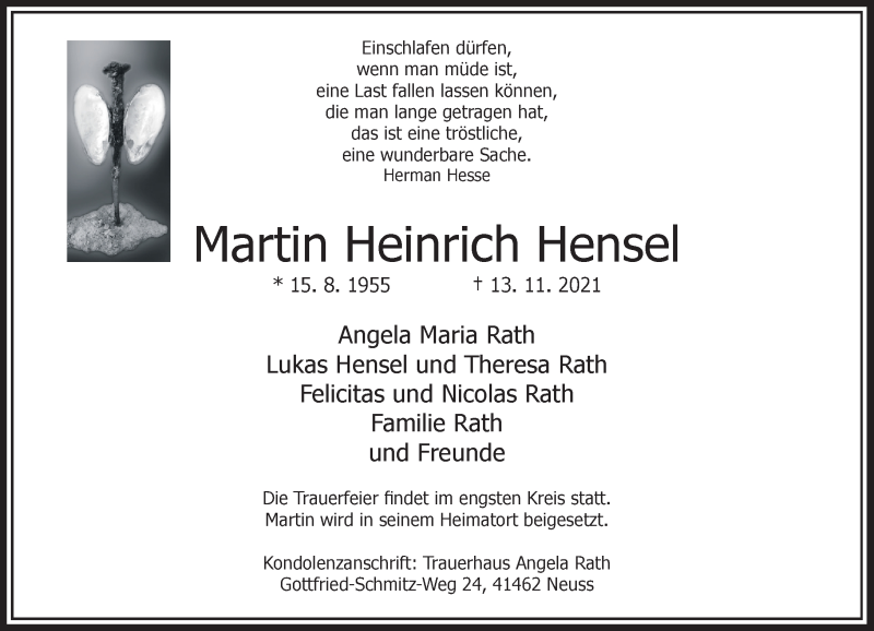 Traueranzeige für Martin Heinrich Hensel vom 20.11.2021 aus Rheinische Post