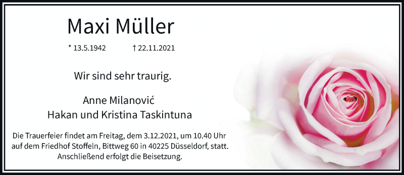  Traueranzeige für Maxi Müller vom 27.11.2021 aus Rheinische Post