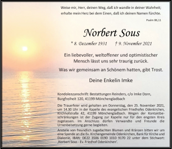 Traueranzeige von Norbert Sous von Rheinische Post