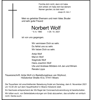 Traueranzeige von Norbert Wolf von Rheinische Post