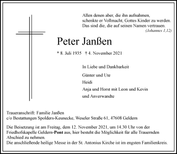 Traueranzeige von Peter Janßen von Rheinische Post