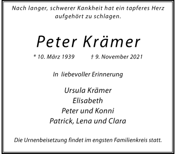 Traueranzeige von Peter Krämer von Rheinische Post