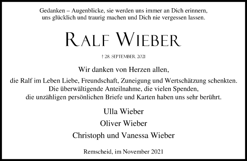  Traueranzeige für Ralf Wieber vom 20.11.2021 aus Rheinische Post