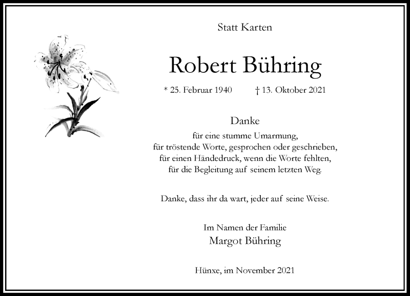  Traueranzeige für Robert Bühring vom 27.11.2021 aus Rheinische Post