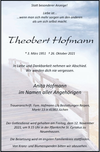 Traueranzeige von Theobert Hofmann von Rheinische Post