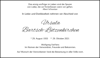 Traueranzeige von Ursula Bartsch-Lützenkirchen von Rheinische Post