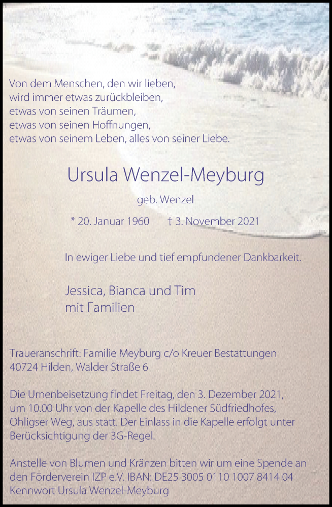  Traueranzeige für Ursula Wenzel-Meyburg vom 20.11.2021 aus Rheinische Post