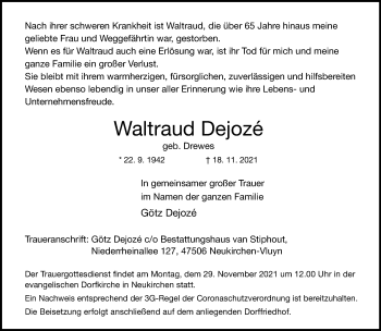 Traueranzeige von Waltraud Dejozé von Rheinische Post