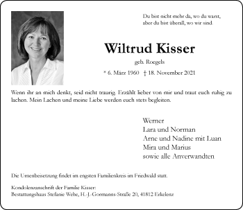 Traueranzeige von Wiltrud Kisser von Rheinische Post