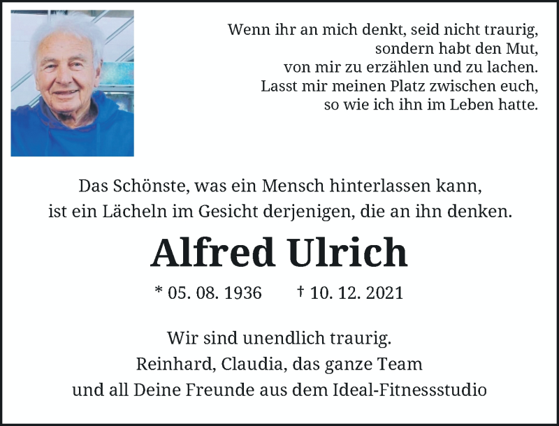  Traueranzeige für Alfred Ulrich vom 20.12.2021 aus Rheinische Post