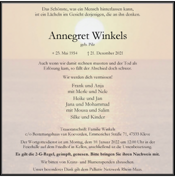 Traueranzeige von Annegret Winkels von Rheinische Post